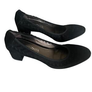 Aquatalia by Marvin K Women's  7.5 Black Suede Block Heel Pump Stitching Shoe